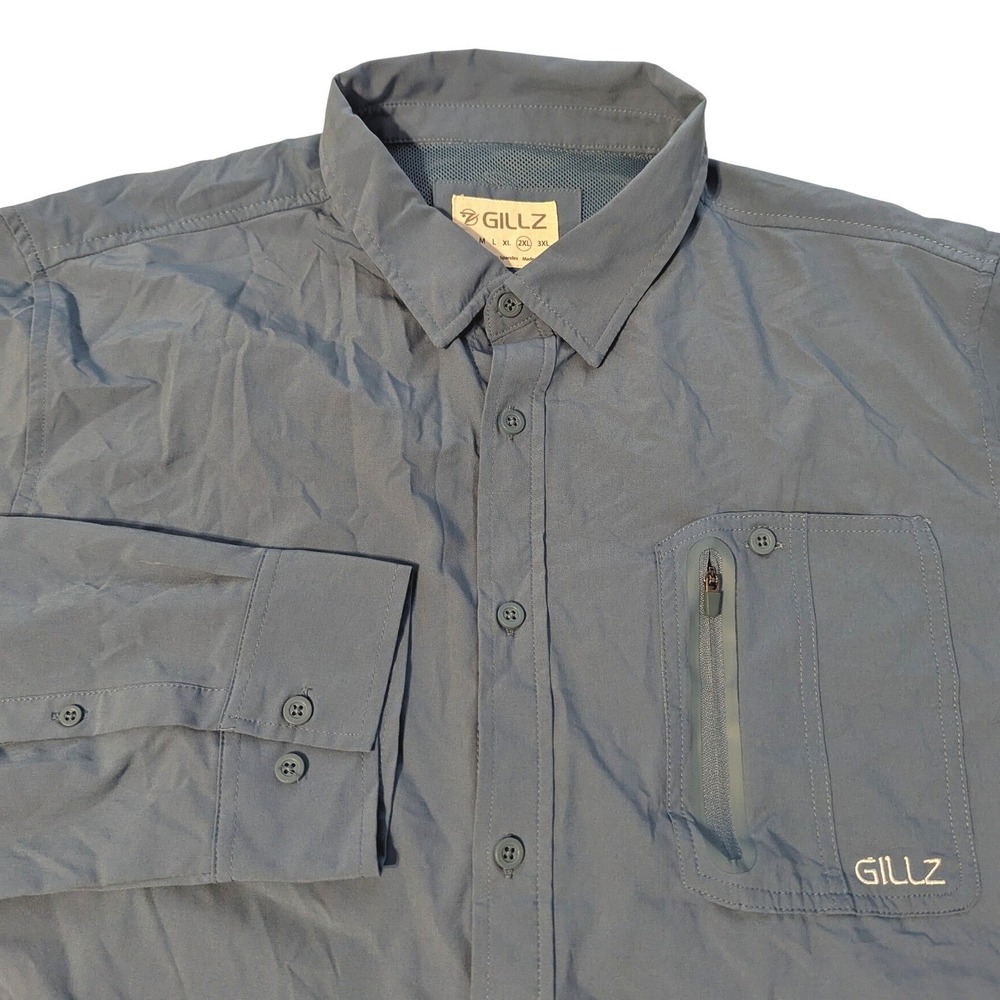 Gillz Mens 2XL Blue Gray Performance Fishing‎ Shirt Long Sleeve Vented Button Up